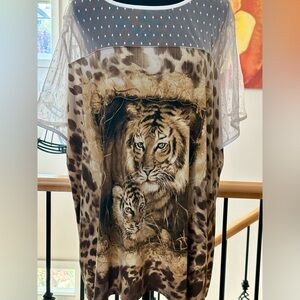 Plus size LAURA cream and amber Tiger Print Top